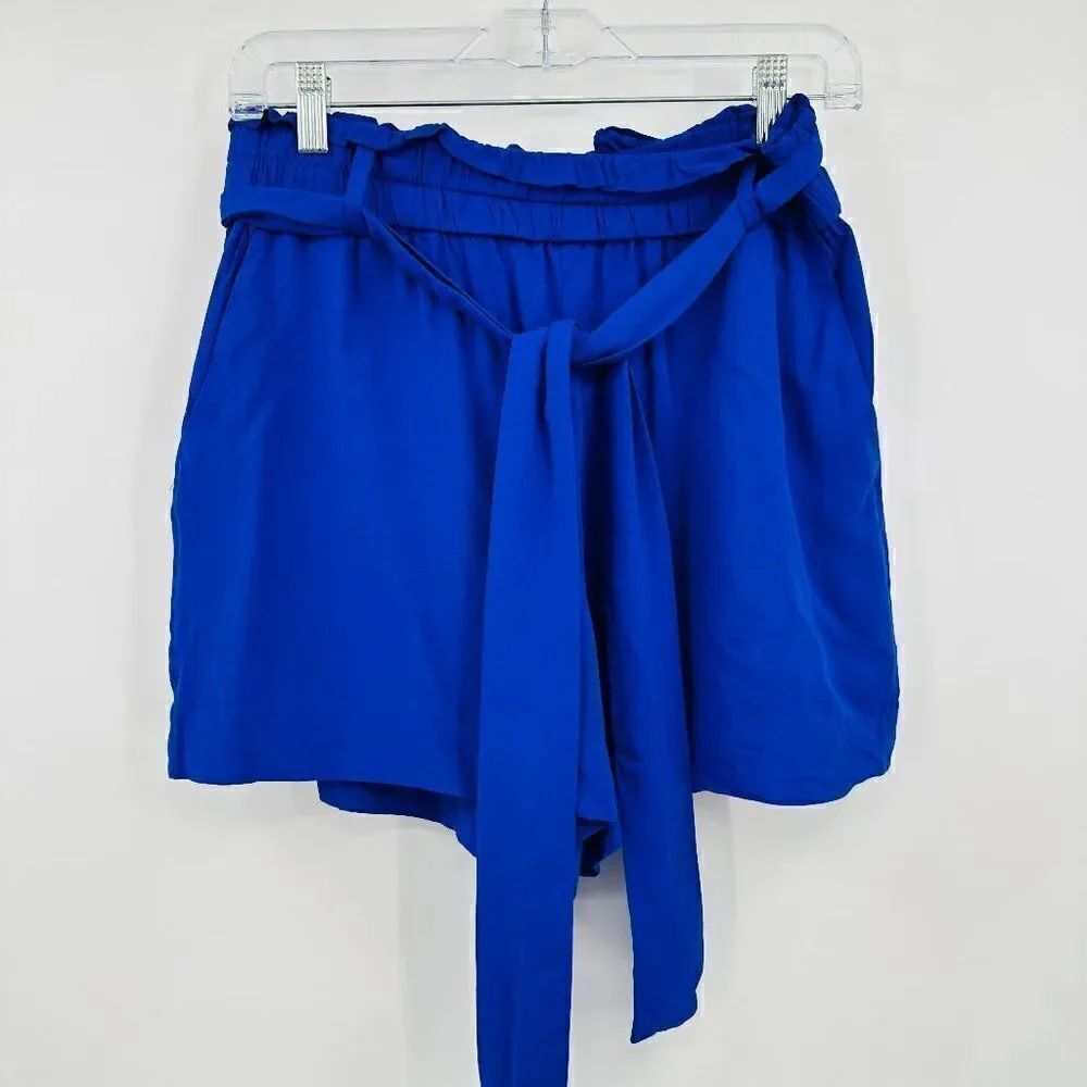 J. Crew Size Small Blue Belted High Waisted Paper Bag Shorts w/ Pockets